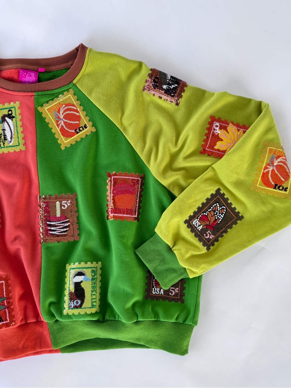 QOS Color Block Fall Stamp Sweatshirt - Picture 4 of 7